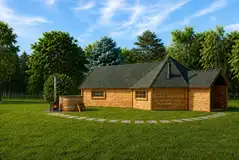 Cabin exterior with wood fired hot tub Cabin exterior with wood fired hot tub