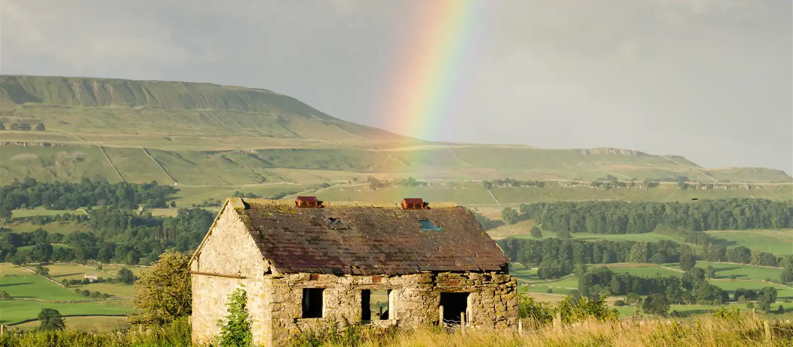 Barn and rainbow in Wensleydale, Yorkshire