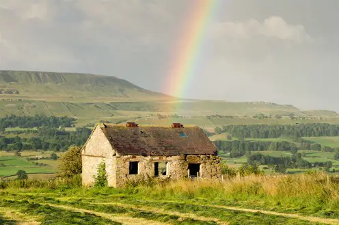 Barn and rainbow in Wensleydale, Yorkshire