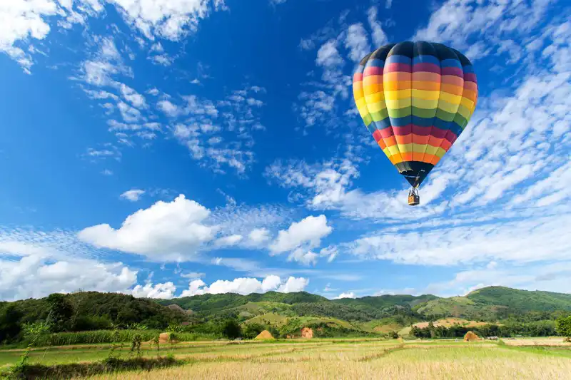 Hot air balloon adventure over the fields