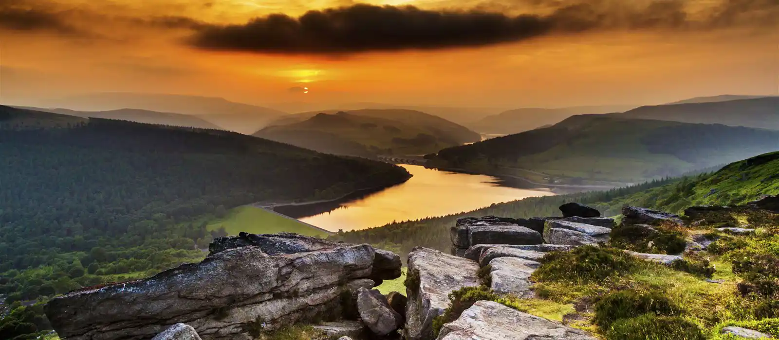 Sunset over Ladybower Reservoir from Bamford Edge, Peak District, Derbyshire