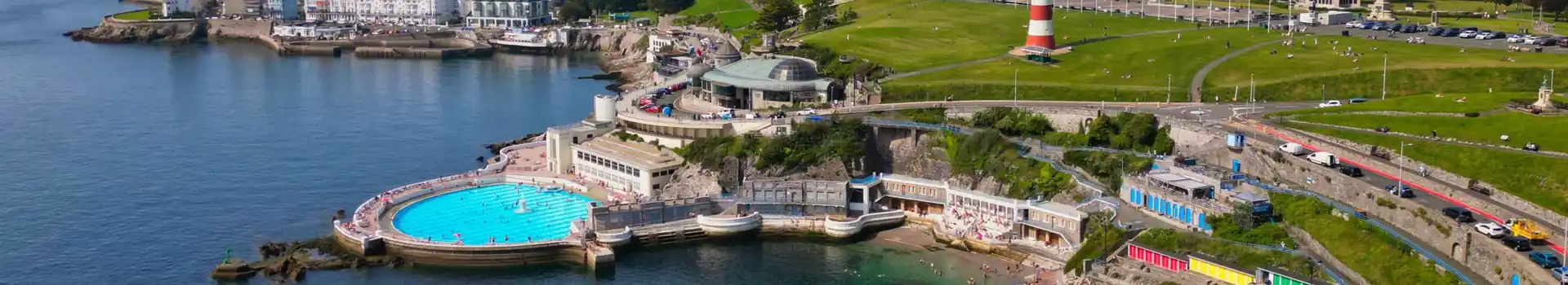 Aerial of Plymouth Barbican and Plymouth Hoe