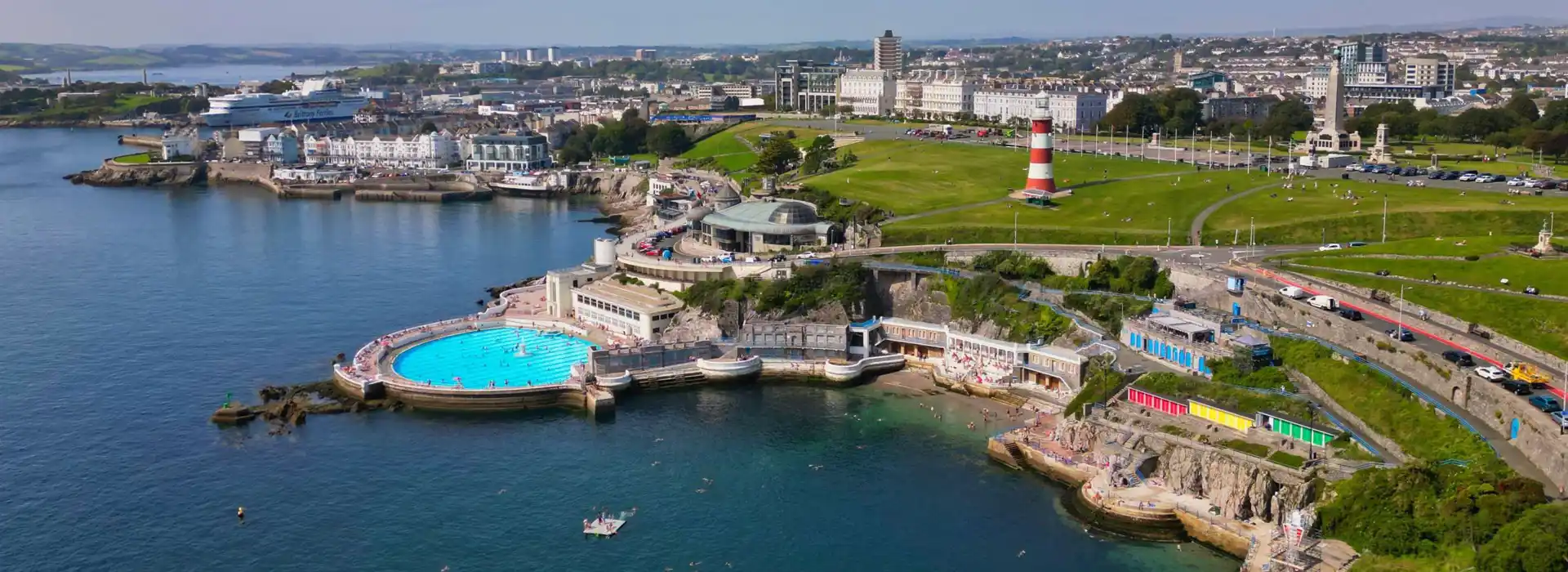 Aerial of Plymouth Barbican and Plymouth Hoe